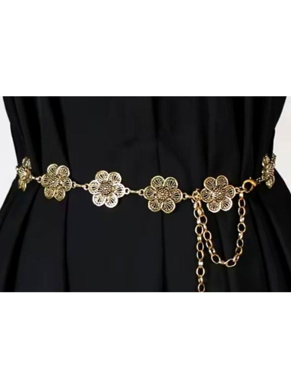 Gold Floral Chain Waist Belt - Women's Fashion Accessory